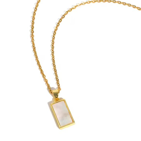 14K Gold filled White Marble Pendent Necklace - Picture 1 of 2